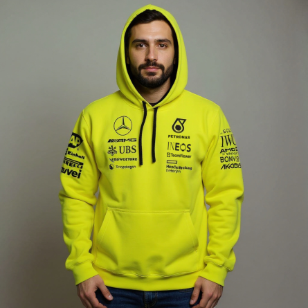 Hoodie Algodón Amarillo Fluor Mercedes - Imagen 2